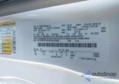 2023 Ford Ranger Xl z USA, uszkodzony, nr VIN 1FTER1FH7PLE13203